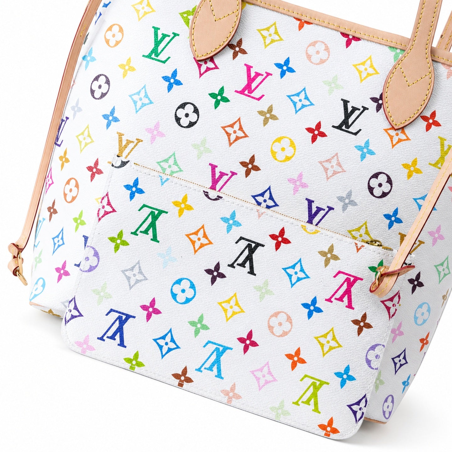 Louis Vuitton Neverfull Medium Canvas Leather White Handbag