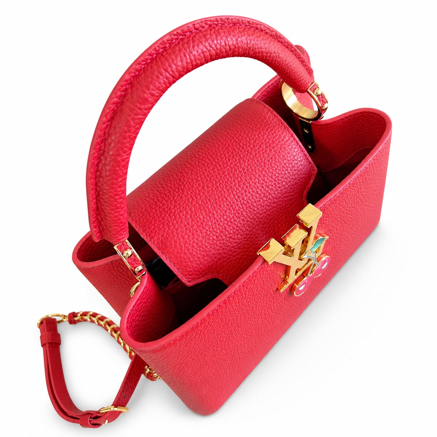 Louis Vuitton Capucines Takashi Murakami Small Denim Leather Red Gold Handbag