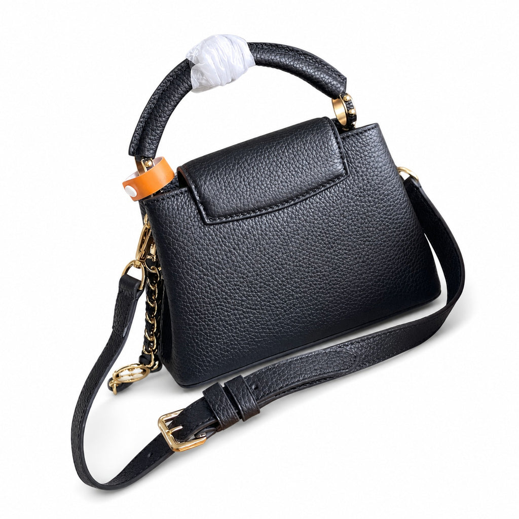 Louis Vuitton Capucines Mini Leather Black White Gold Handbag