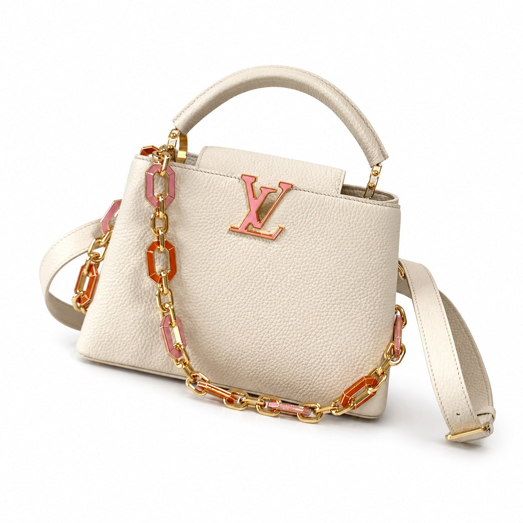 Louis Vuitton Capucines Small Leather White Gold Handbag