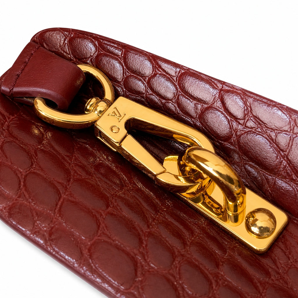 Louis Vuitton Capucines Mini Croc-Embossed Leather Burgundy Handbag