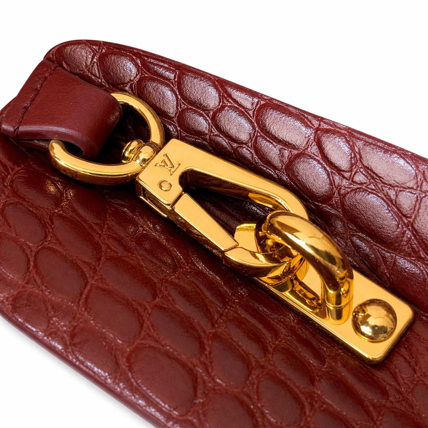 Louis Vuitton Capucines Mini Croc-Embossed Leather Burgundy Handbag