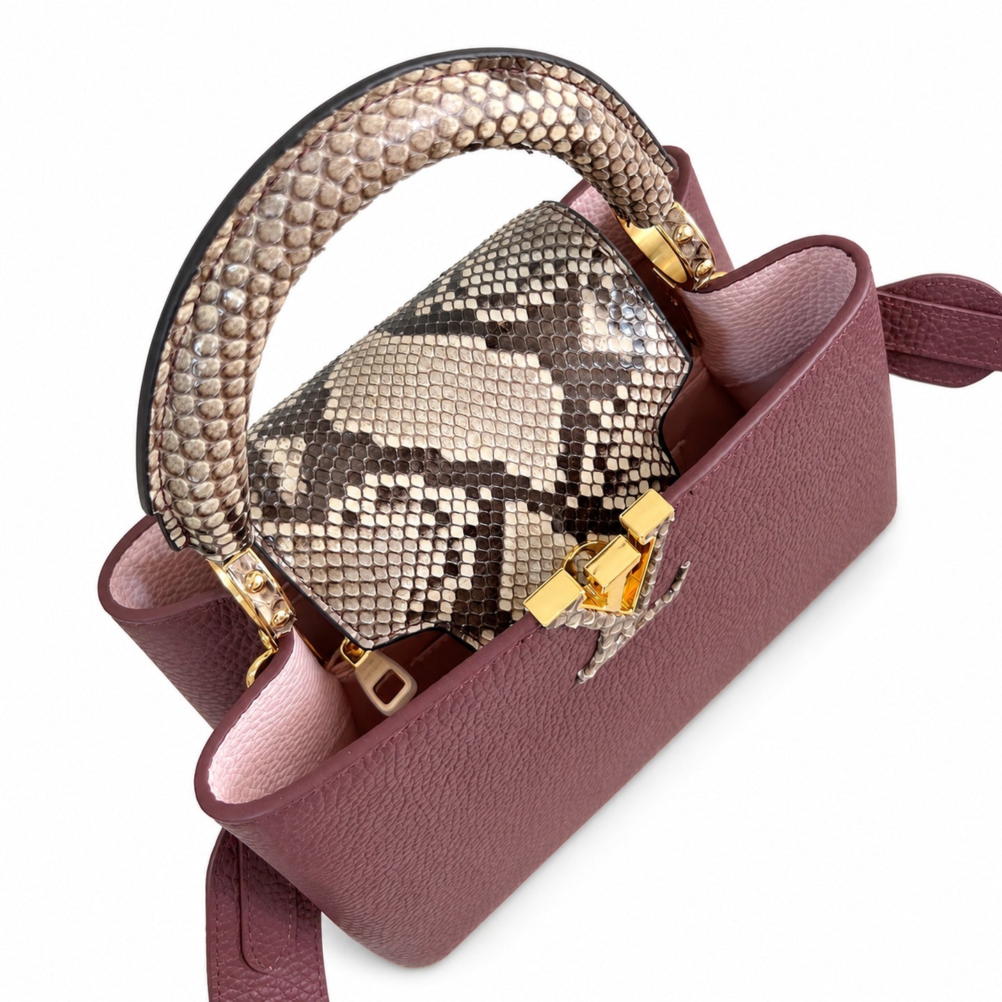 Louis Vuitton Capucines Small Snakeskin Leather Burgundy Handbag