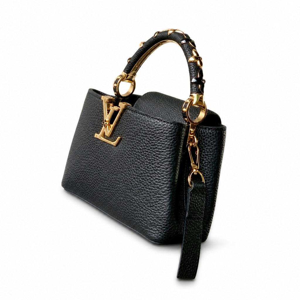 Louis Vuitton Capucines Mini Leather Black Gold Handbag