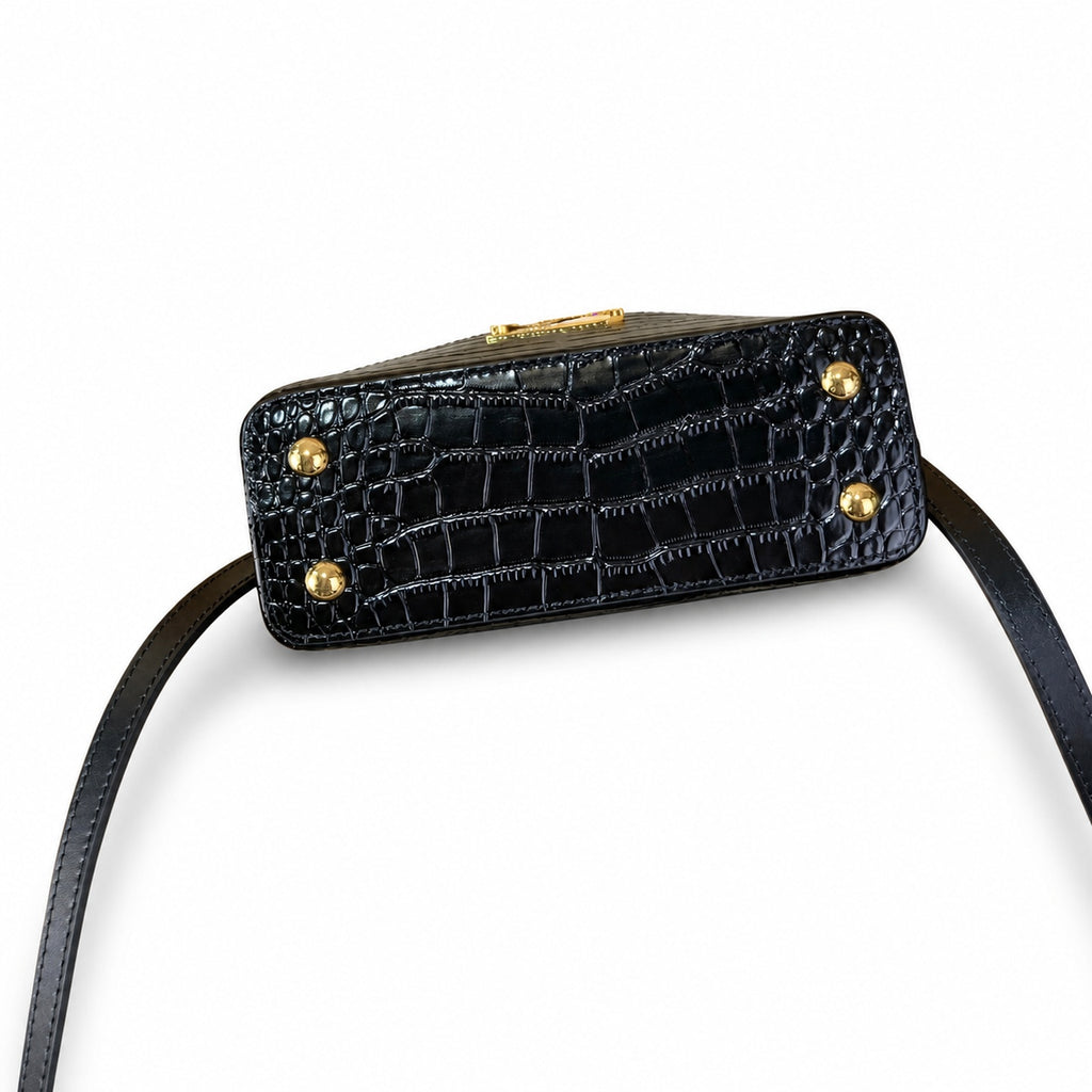 Louis Vuitton Capucines Mini Croc-Embossed Leather Black Handbag
