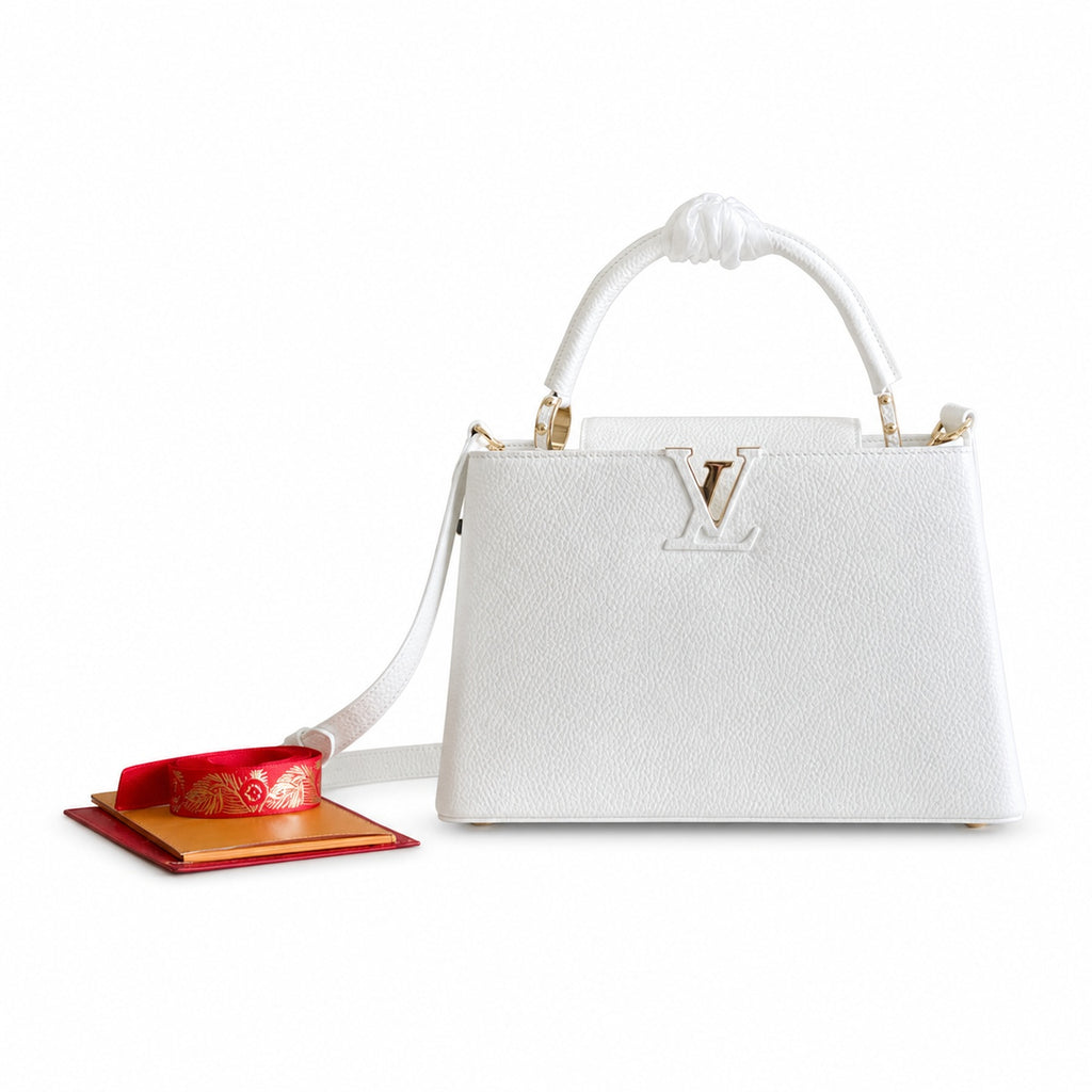 Louis Vuitton Capucines Medium Snakeskin Leather White Gold Handbag