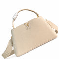 Louis Vuitton Capucines Medium Suede Leather White Brown Handbag