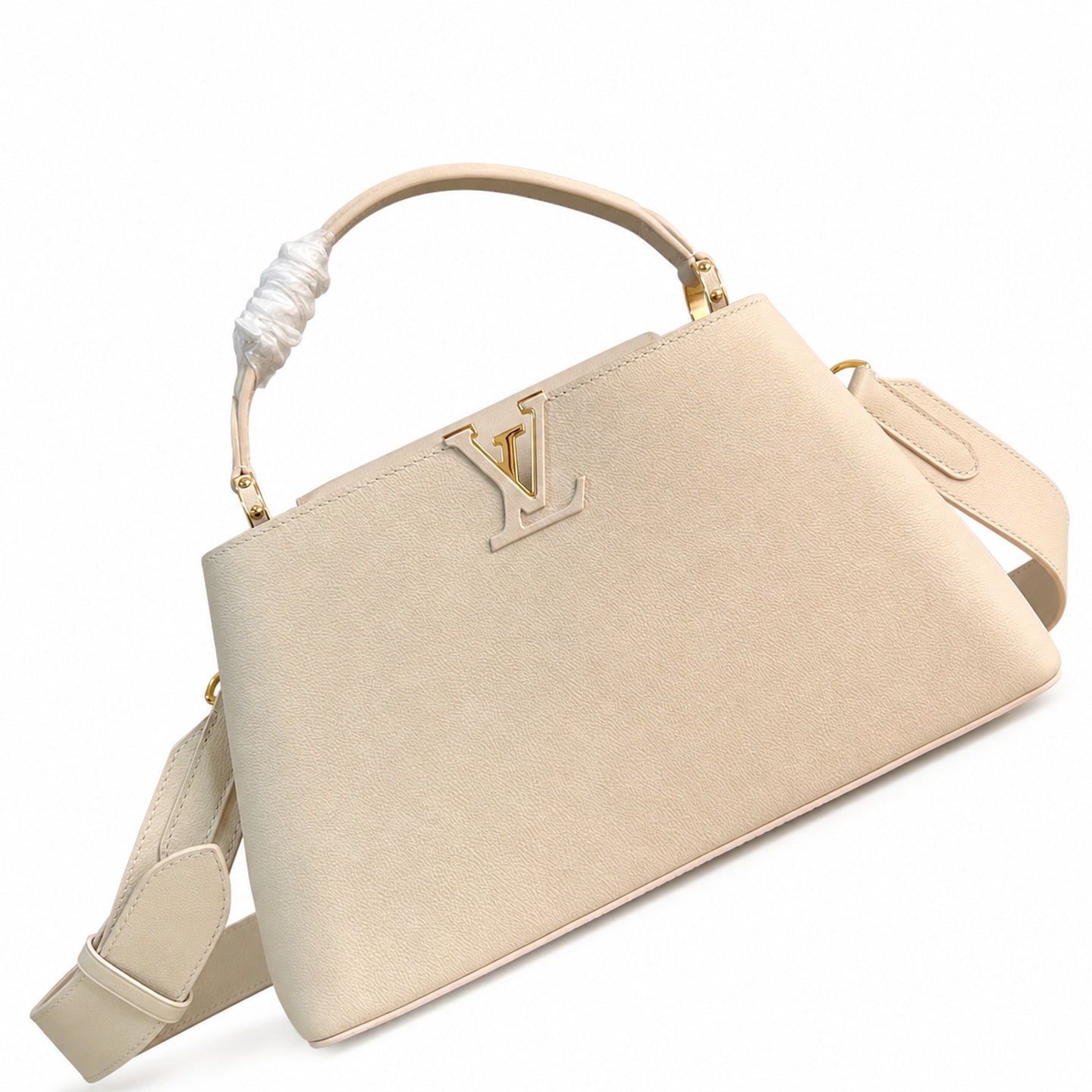 Louis Vuitton Capucines Medium Suede Leather White Brown Handbag