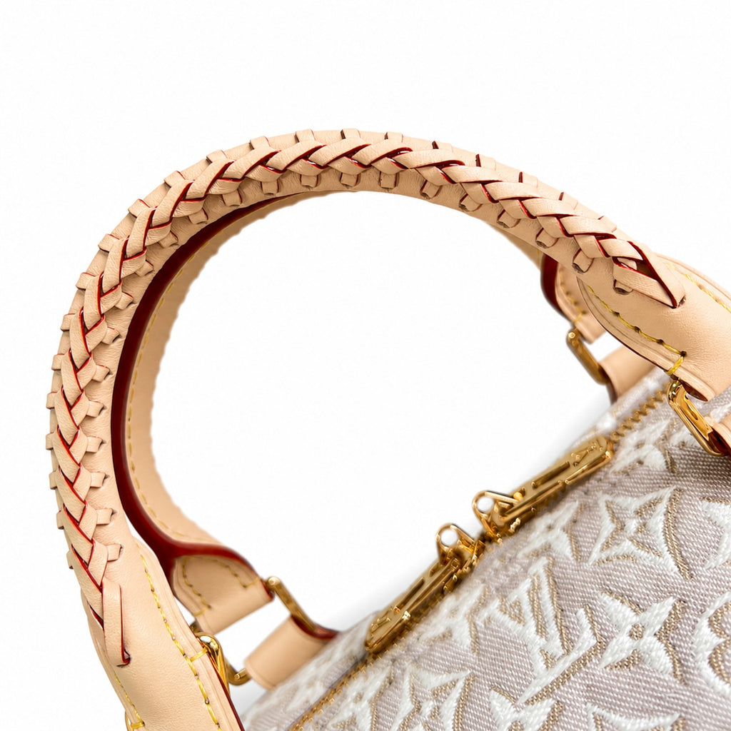 Louis Vuitton Speedy Embroidered Canvas Jacquard Leather Handbag