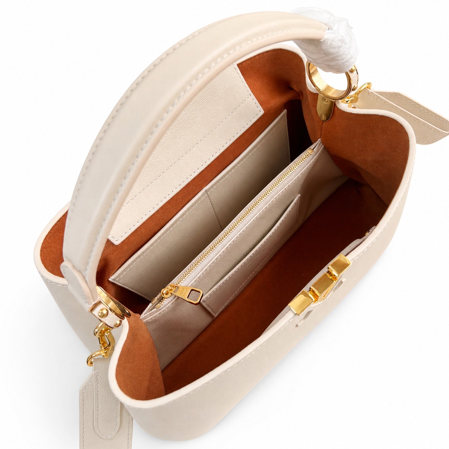 Louis Vuitton Capucines Medium Suede Leather White Brown Handbag