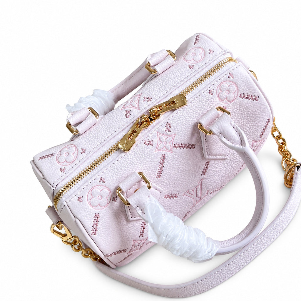 Louis Vuitton Speedy Bandouliere Embroidered Leather Pink Handbag