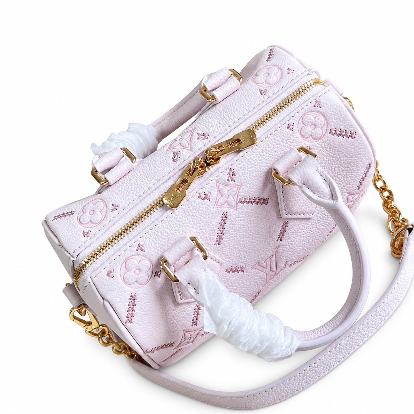 Louis Vuitton Speedy Bandouliere Embroidered Leather Pink Handbag