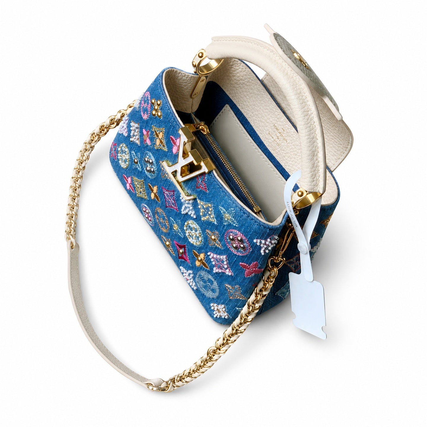 Louis Vuitton Capucines Mini Embroidered Denim Leather Handbag