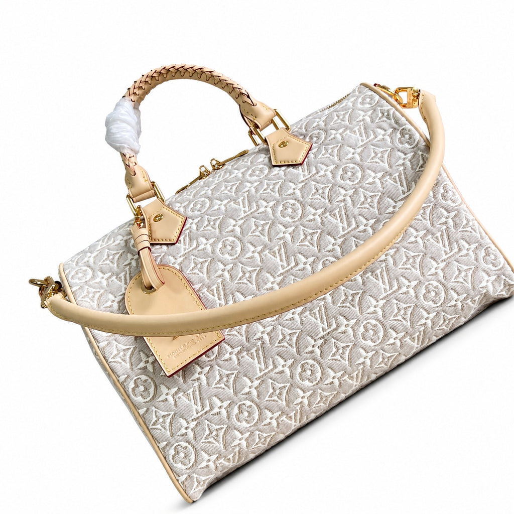 Louis Vuitton Speedy Embroidered Canvas Jacquard Leather Handbag