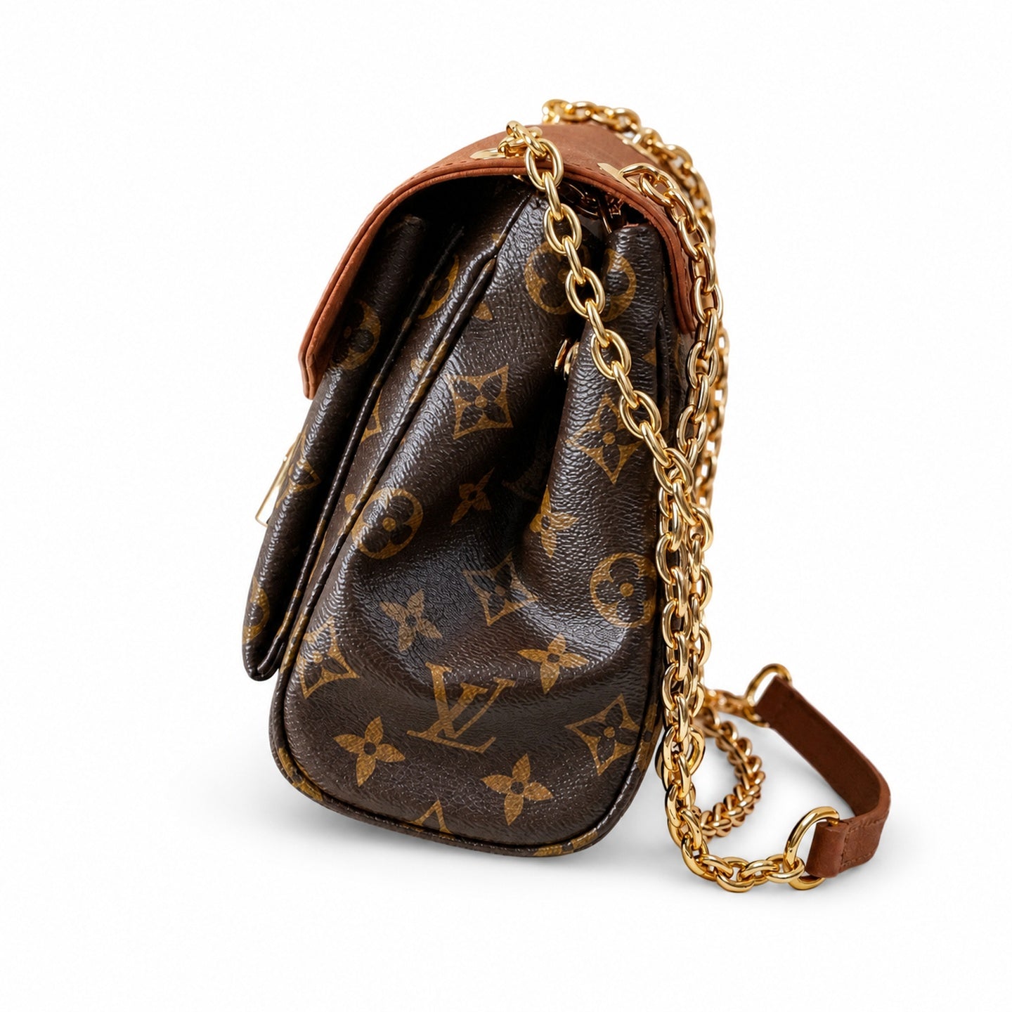 Louis Vuitton Canvas Leather Brown Gold Handbag