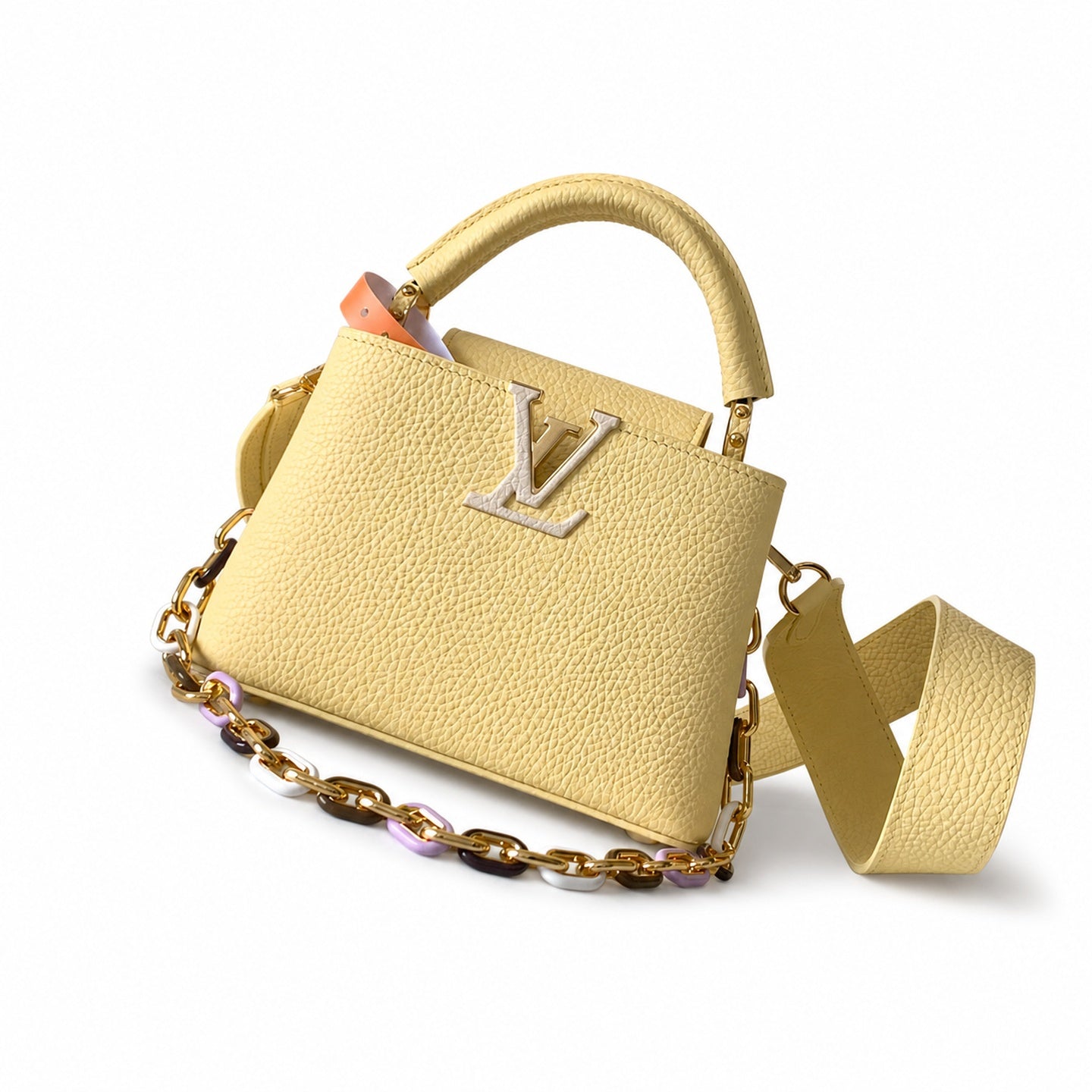 Louis Vuitton Capucines Small Leather Black Yellow Handbag