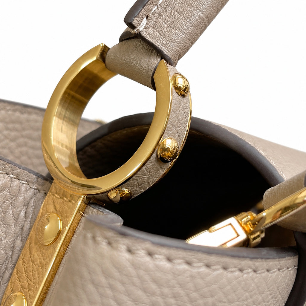 Louis Vuitton Capucines Medium Snakeskin Leather Gray Gold Handbag