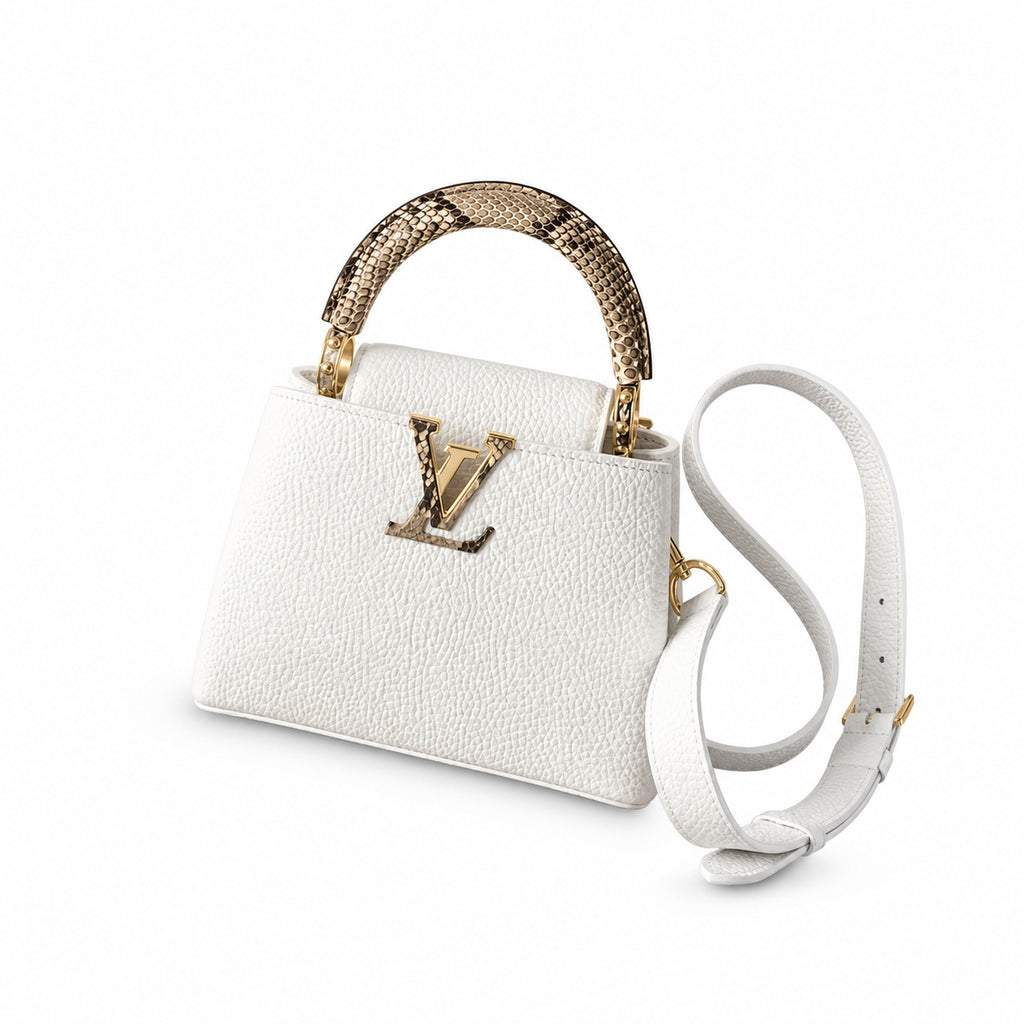 Louis Vuitton Capucines Mini Snakeskin Leather White Gold Handbag