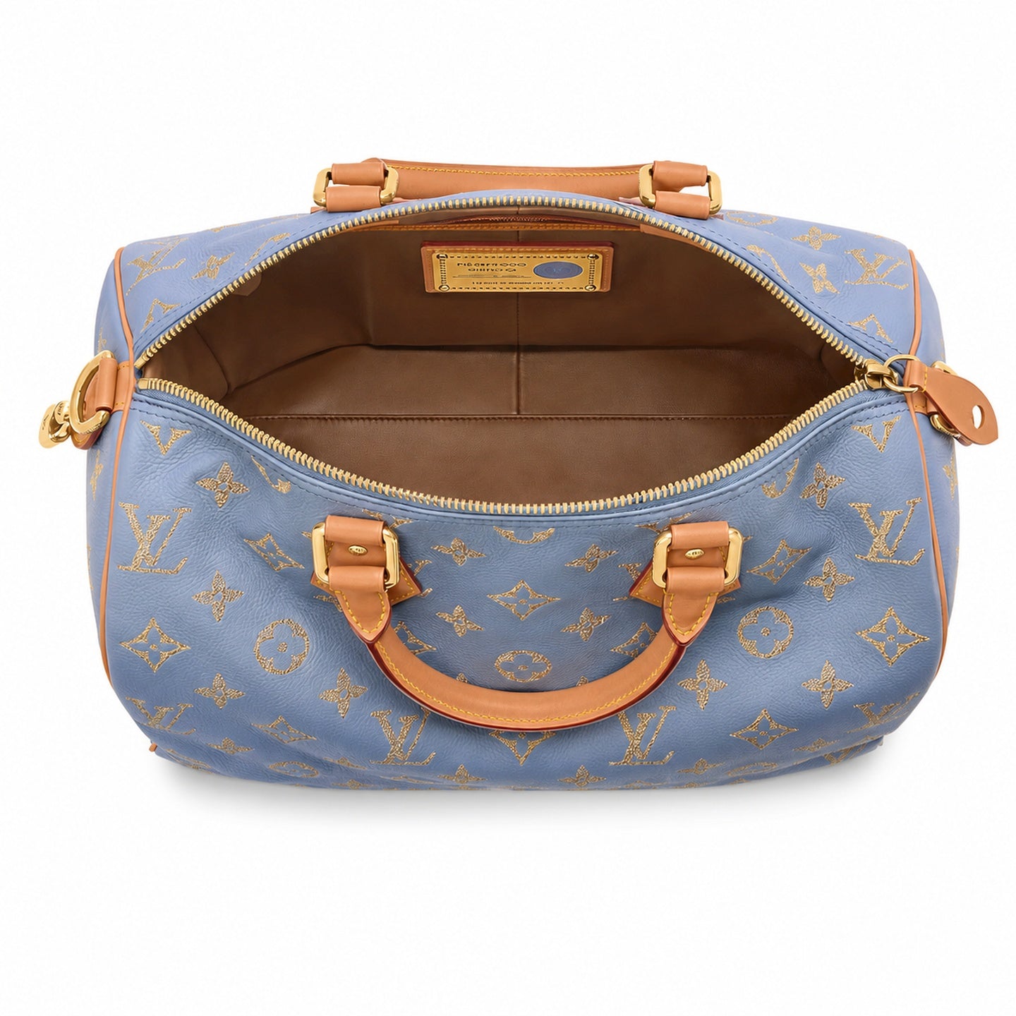 Louis Vuitton Speedy Bandouliere Embroidered Leather Gray Blue Gold Handbag