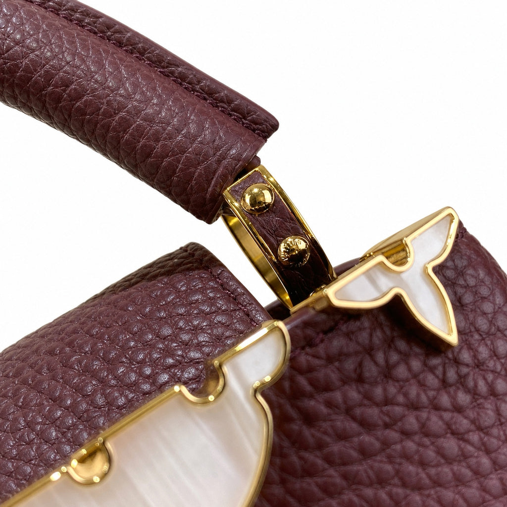 Louis Vuitton Capucines Mini Leather White Gold Burgundy Handbag