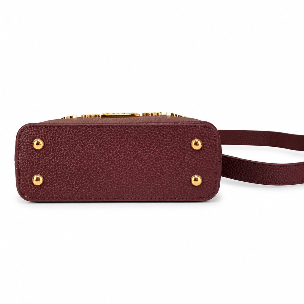 Louis Vuitton Capucines Mini Leather White Gold Burgundy Handbag