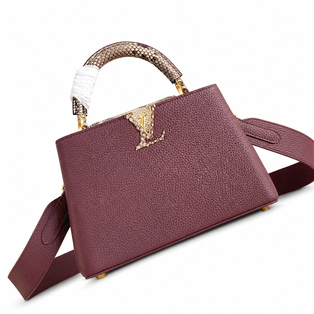 Louis Vuitton Capucines Small Snakeskin Leather Burgundy Handbag