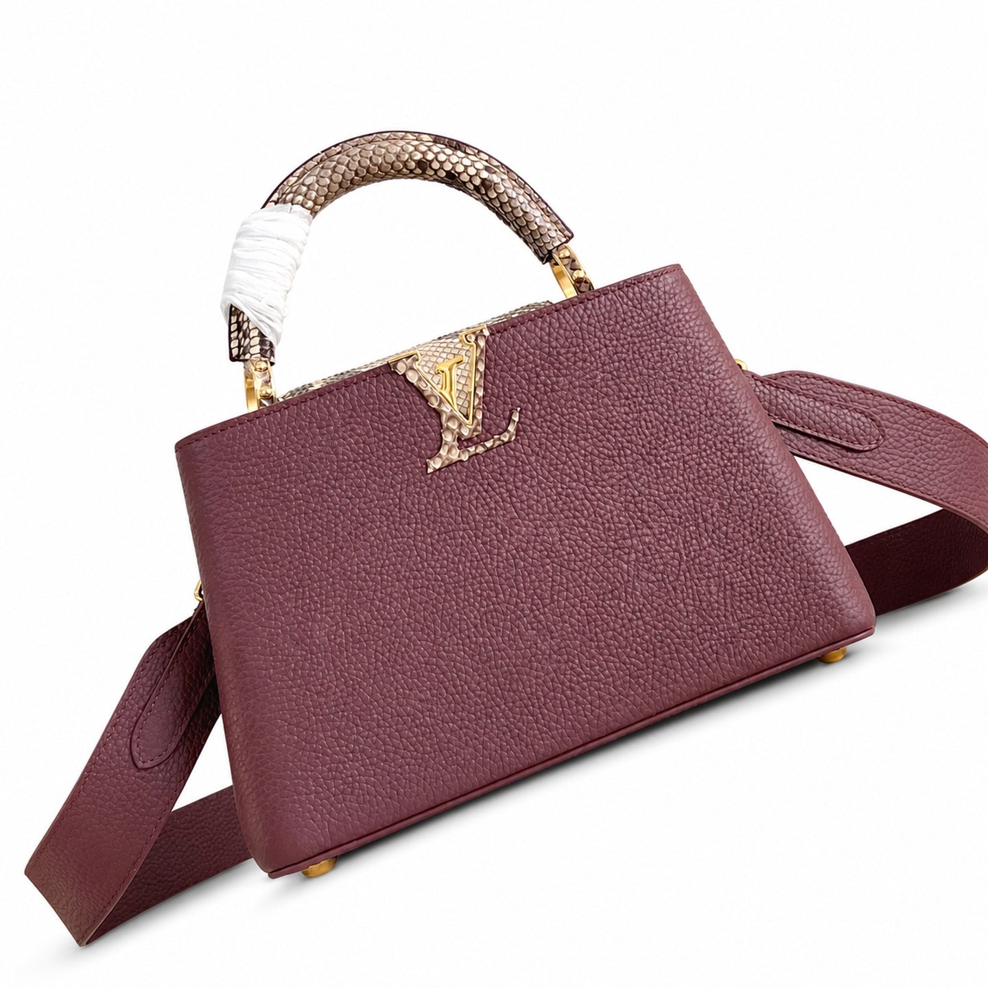 Louis Vuitton Capucines Small Snakeskin Leather Burgundy Handbag