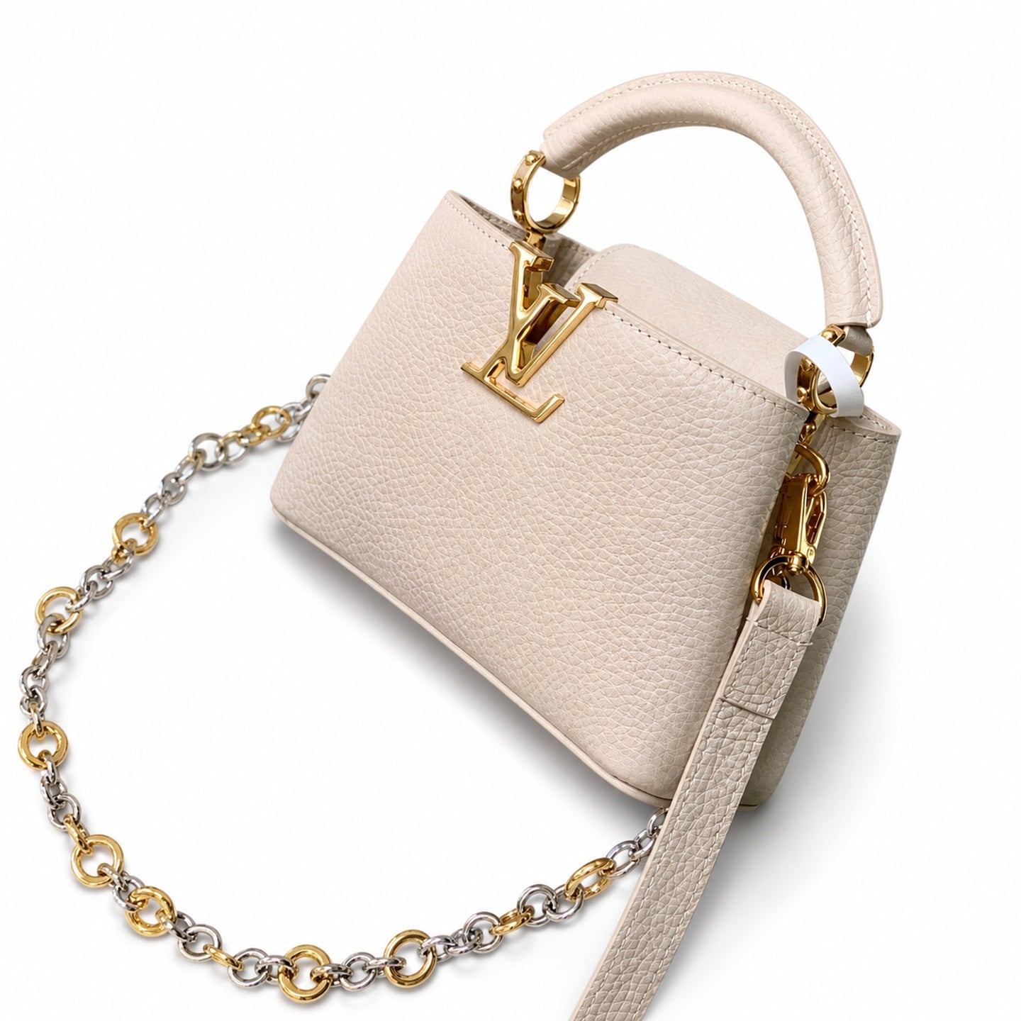Louis Vuitton Capucines Mini Leather Beige Gray Handbag