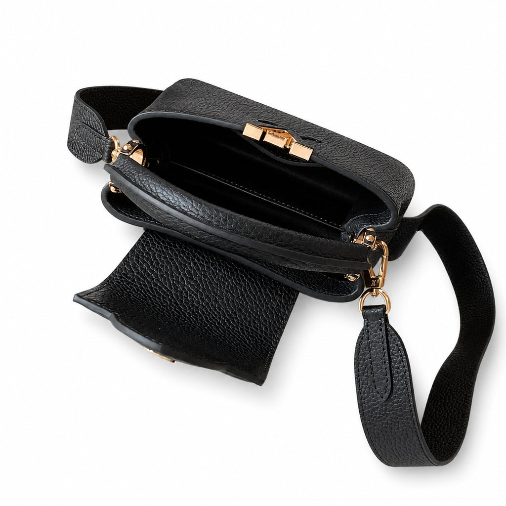 Louis Vuitton Capucines Leather Black Gold Handbag