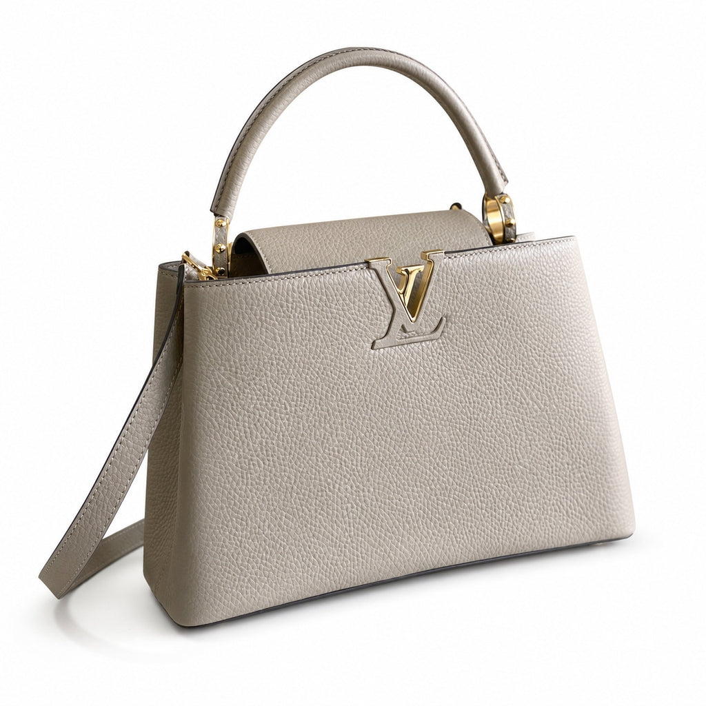 Louis Vuitton Capucines Medium Snakeskin Leather Gray Gold Handbag