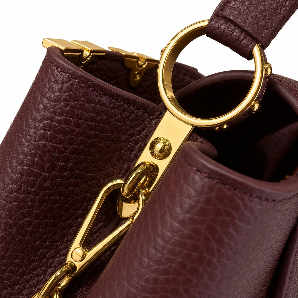 Louis Vuitton Capucines Leather White Gold Burgundy Handbag