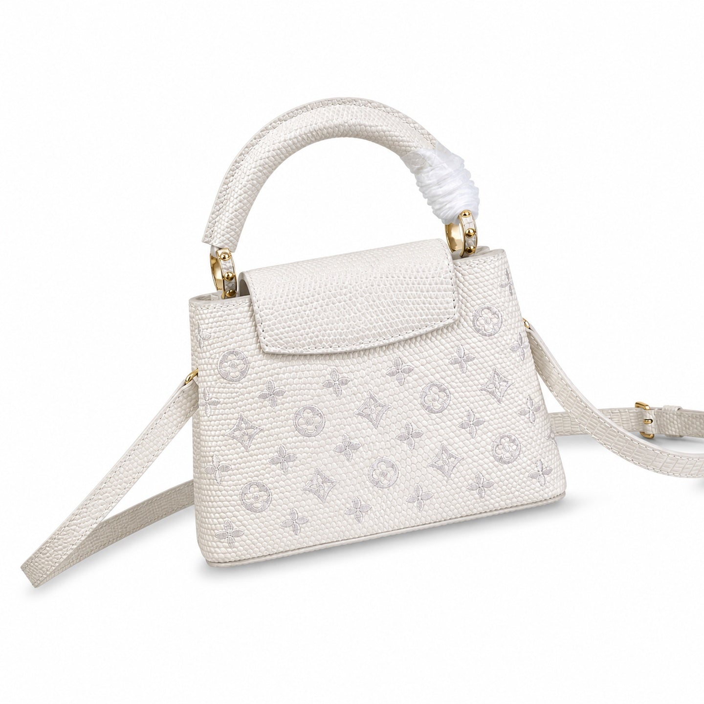 Louis Vuitton Capucines Mini Jacquard Leather White Handbag