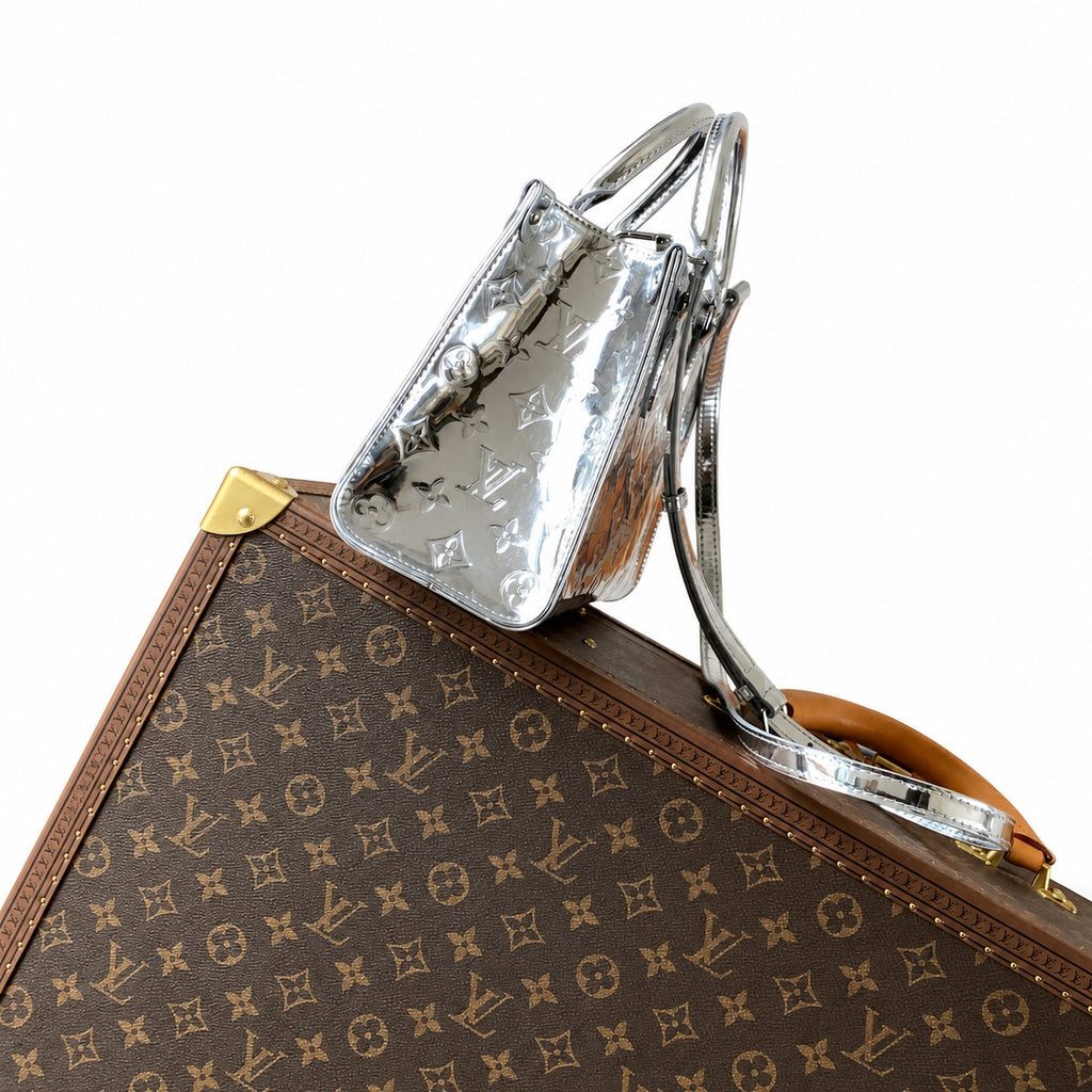 Louis Vuitton OnTheGo Small Cotton Canvas Silver Handbag