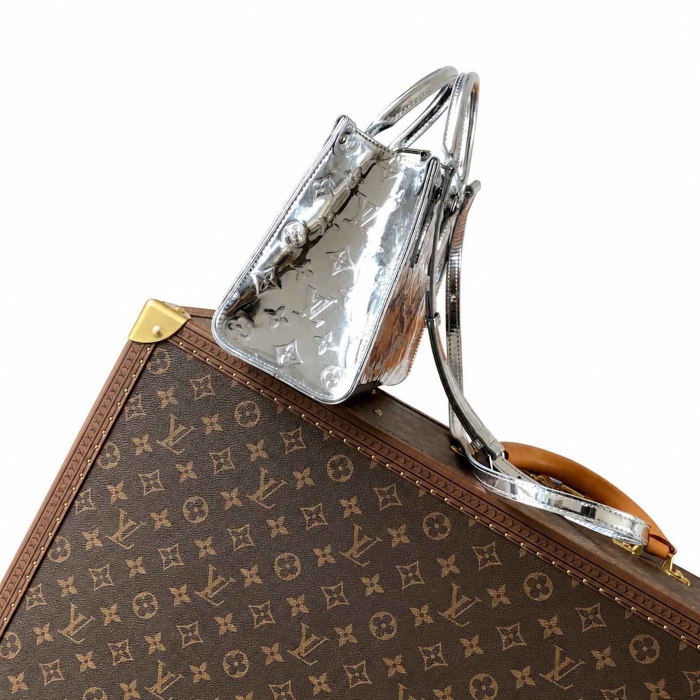 Louis Vuitton OnTheGo Small Cotton Canvas Silver Handbag