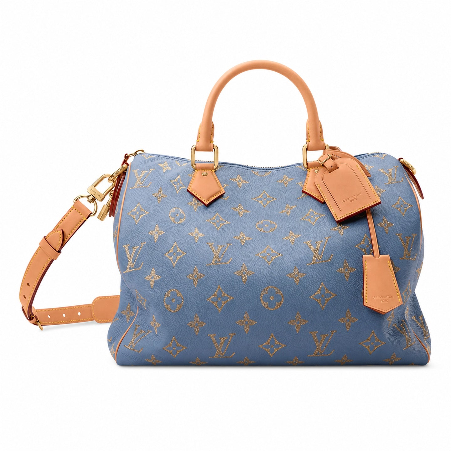 Louis Vuitton Speedy Bandouliere Embroidered Leather Gray Blue Gold Handbag