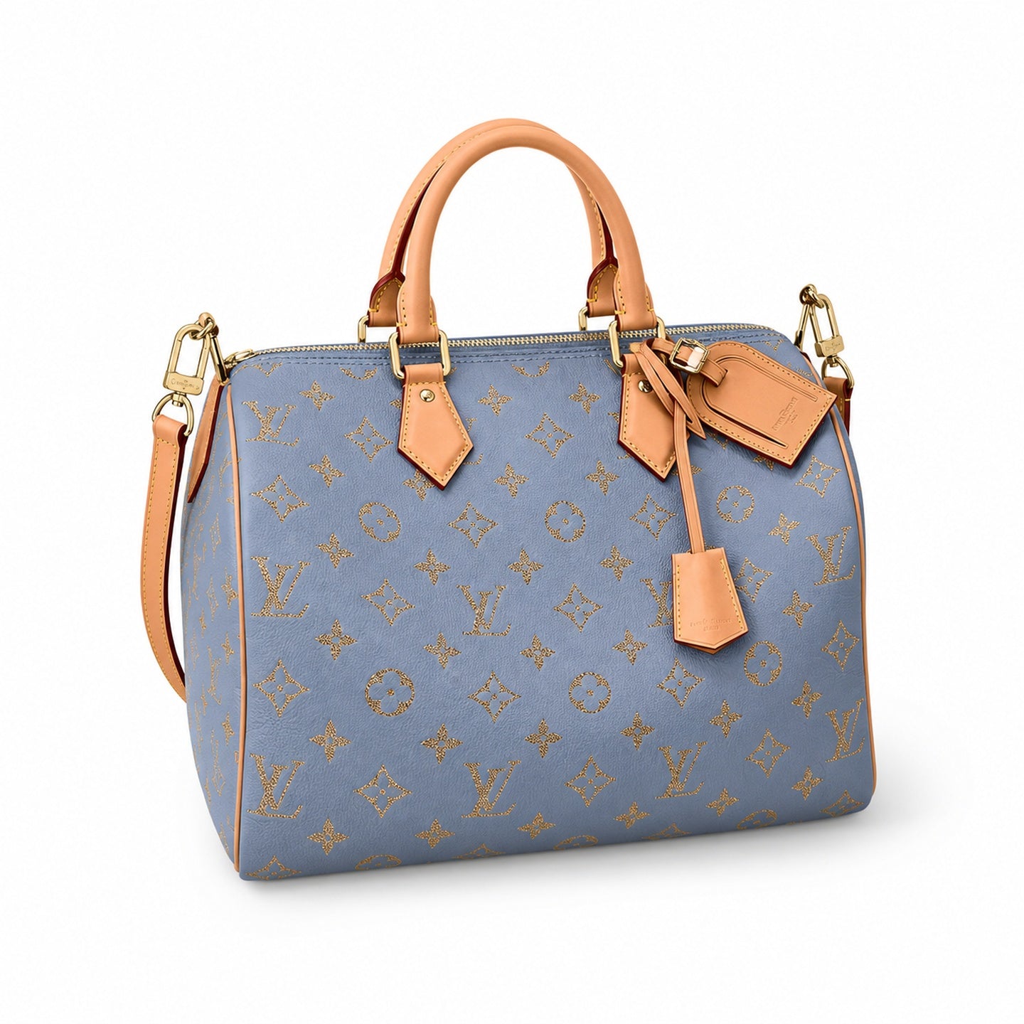 Louis Vuitton Speedy Bandouliere Embroidered Leather Gray Blue Gold Handbag