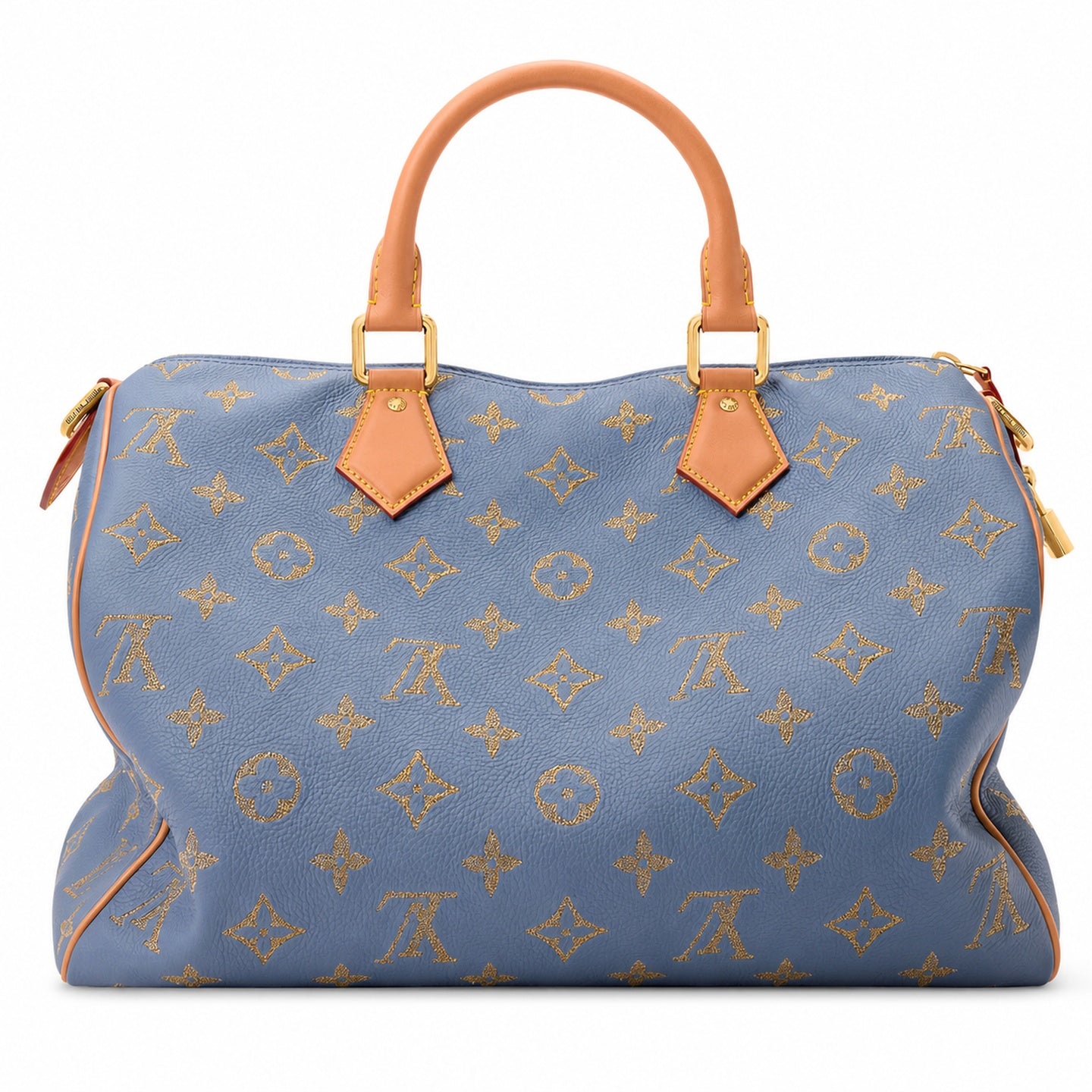 Louis Vuitton Speedy Bandouliere Embroidered Leather Gray Blue Gold Handbag