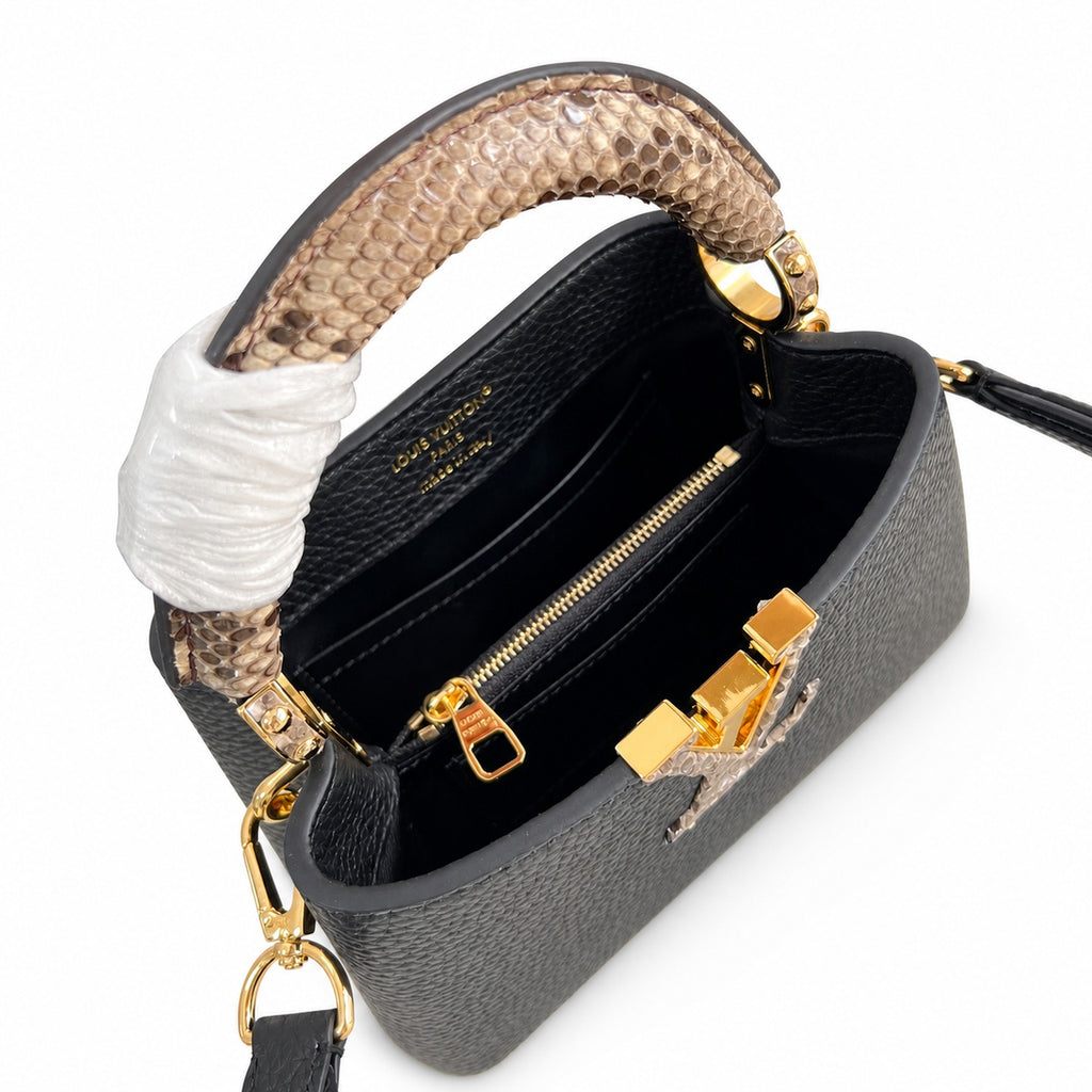 Louis Vuitton Capucines Mini Snakeskin Leather Black Handbag