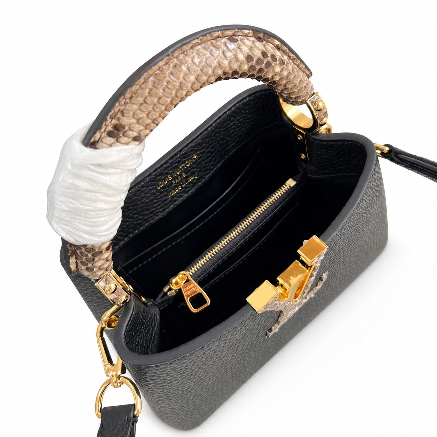 Louis Vuitton Capucines Mini Snakeskin Leather Black Handbag
