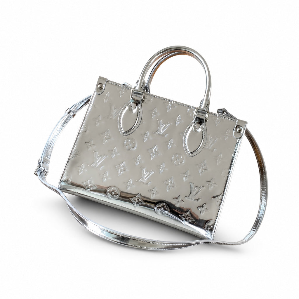 Louis Vuitton OnTheGo Small Cotton Canvas Silver Handbag
