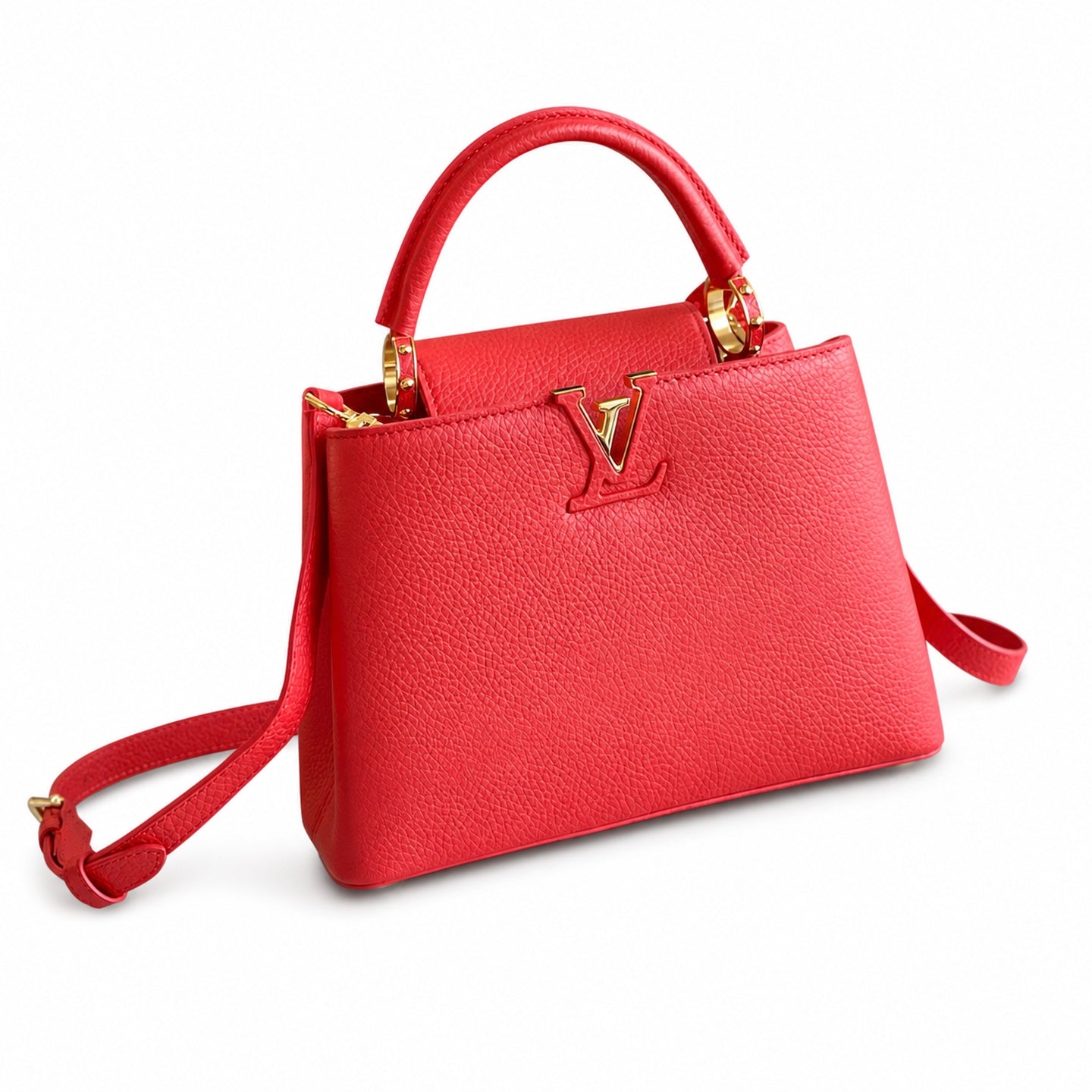Louis Vuitton Capucines Small Leather Red Gold Handbag