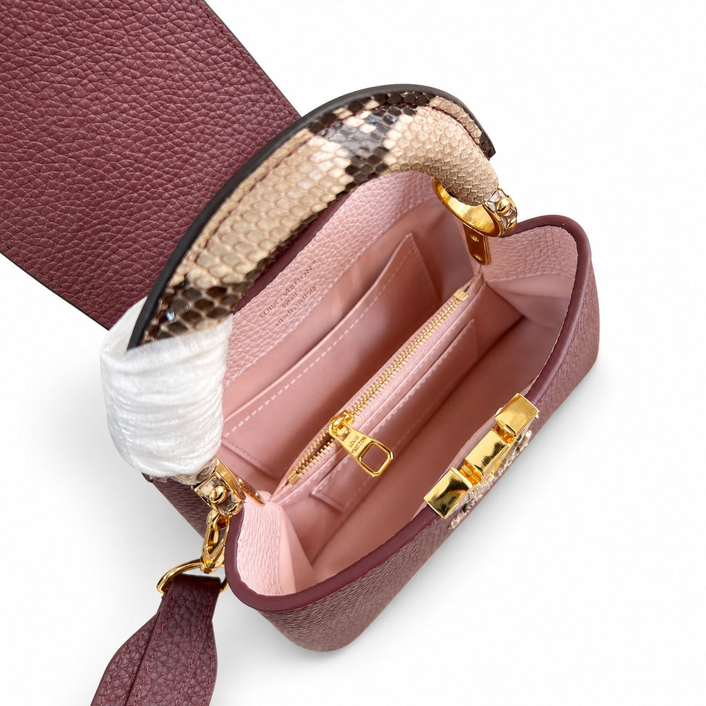 Louis Vuitton Capucines Mini Snakeskin Leather Burgundy Handbag