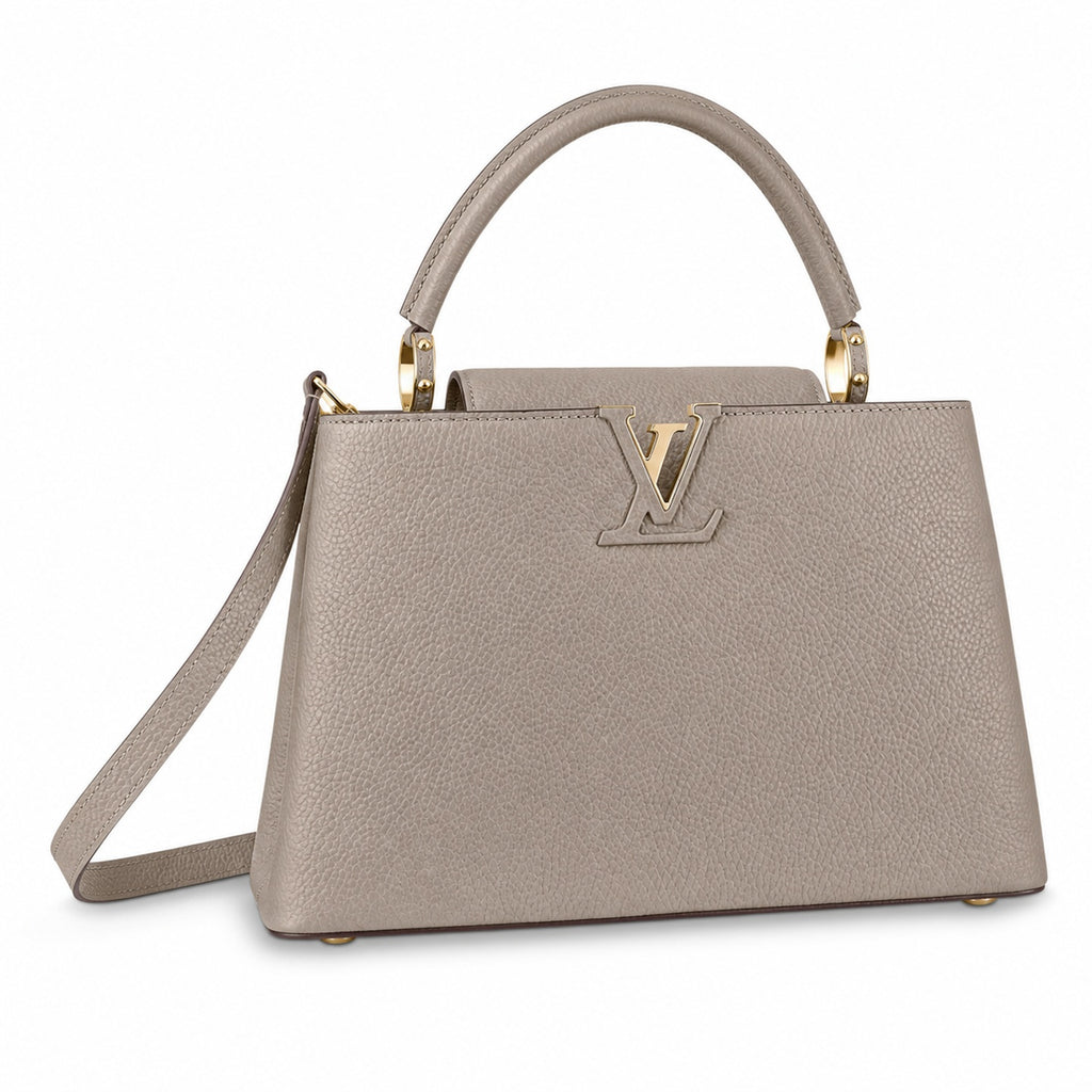 Louis Vuitton Capucines Medium Snakeskin Leather Gray Gold Handbag