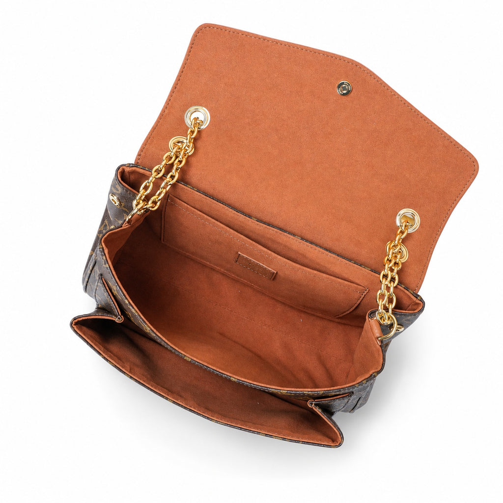 Louis Vuitton Canvas Leather Brown Gold Handbag