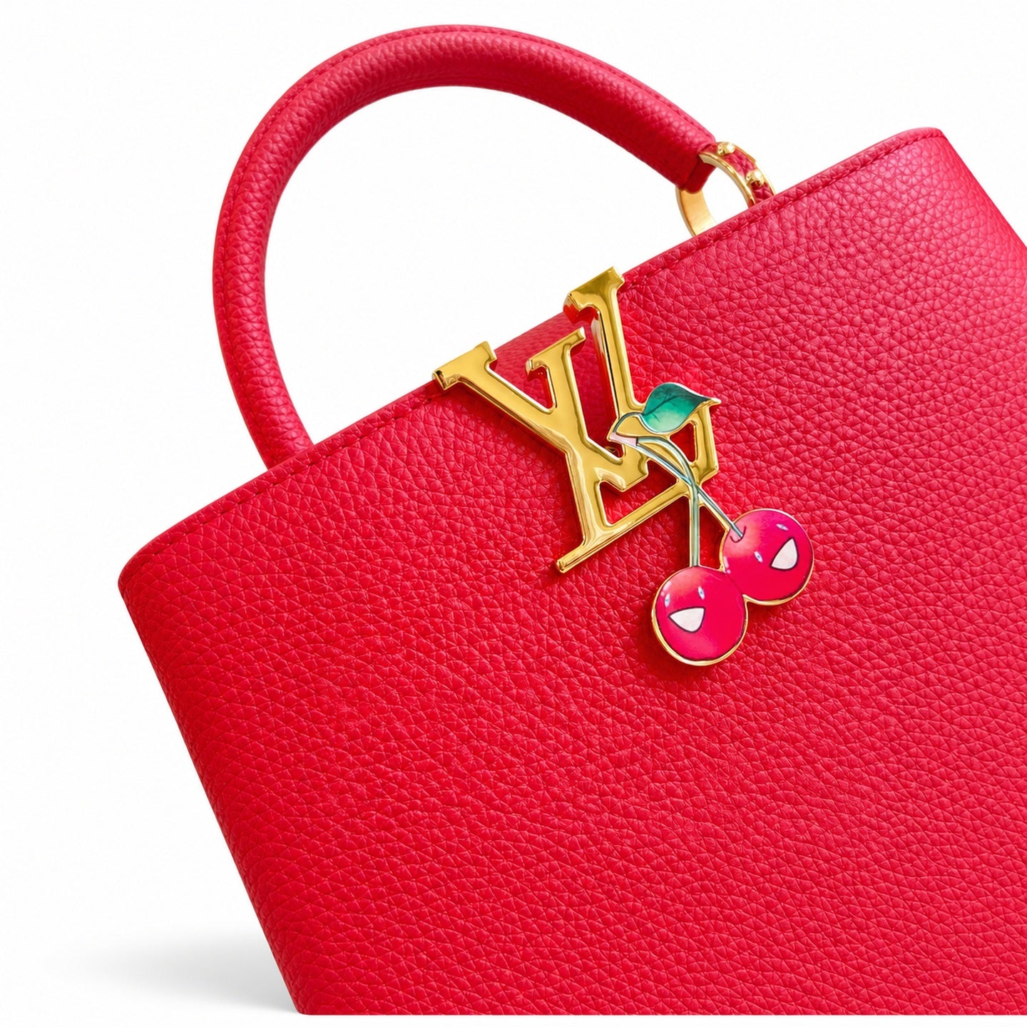 Louis Vuitton Capucines Takashi Murakami Small Denim Leather Red Gold Handbag