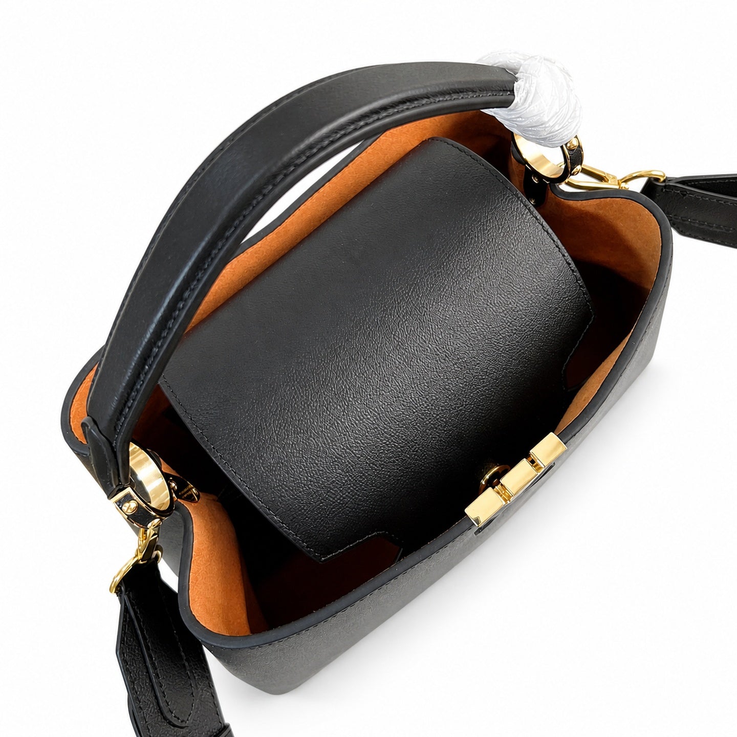 Louis Vuitton Capucines Medium Suede Leather Black Brown Handbag