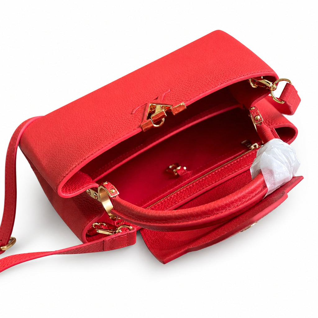 Louis Vuitton Capucines Medium Snakeskin Leather Red Gold Handbag