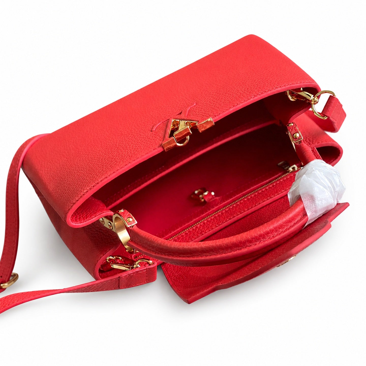 Louis Vuitton Capucines Medium Snakeskin Leather Red Gold Handbag