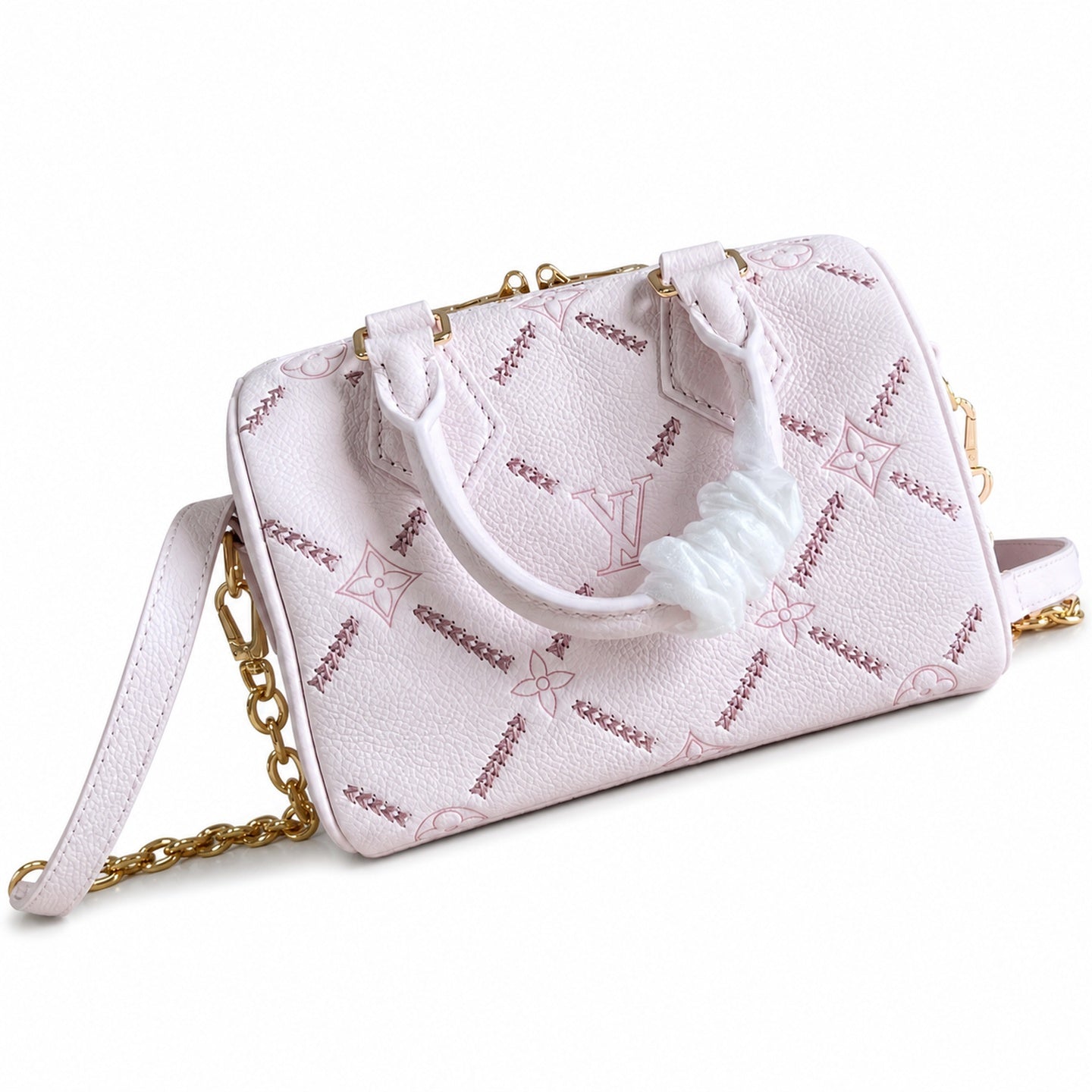 Louis Vuitton Speedy Bandouliere Embroidered Leather Pink Handbag