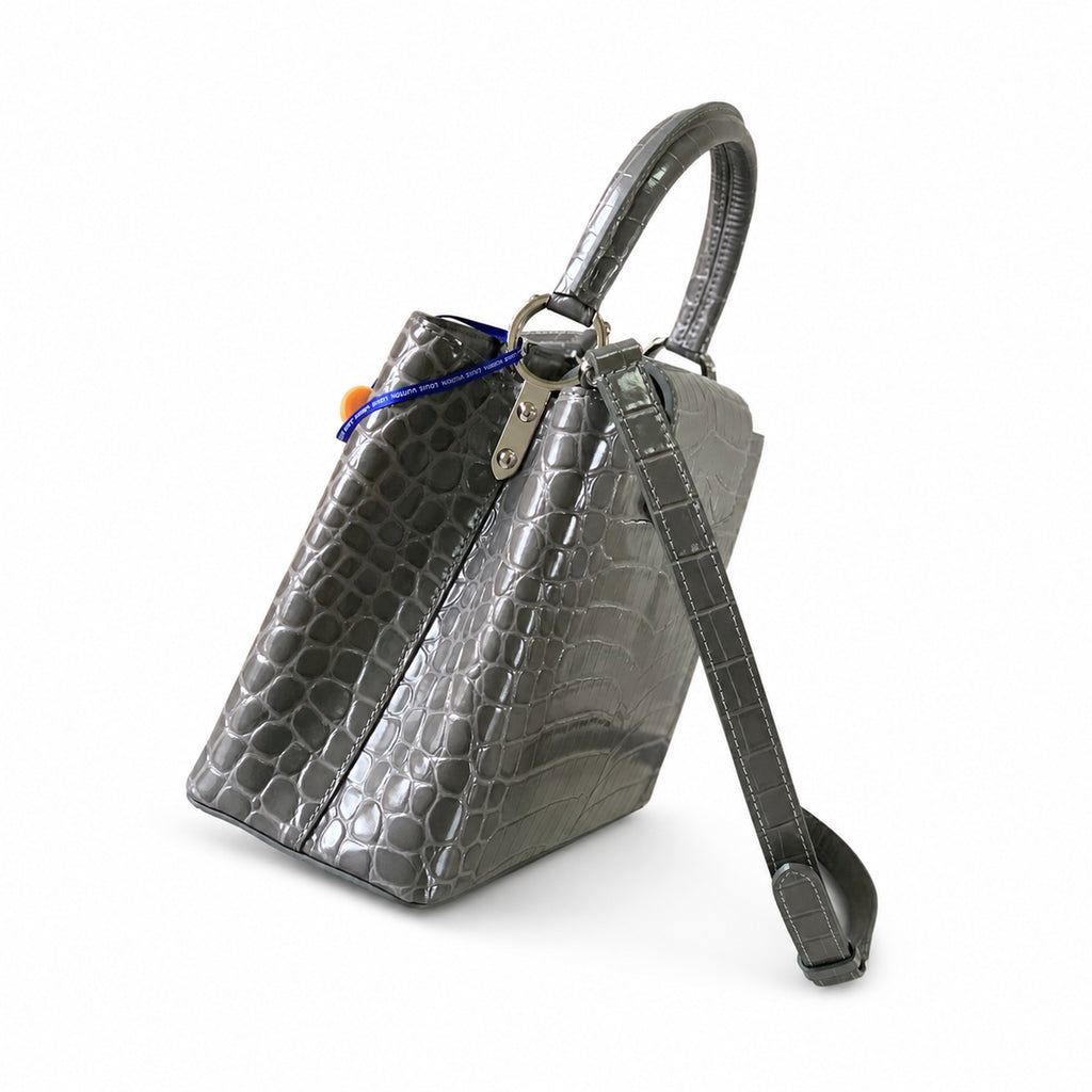 Louis Vuitton Capucines Medium Croc-Embossed Leather Gray Silver Handbag